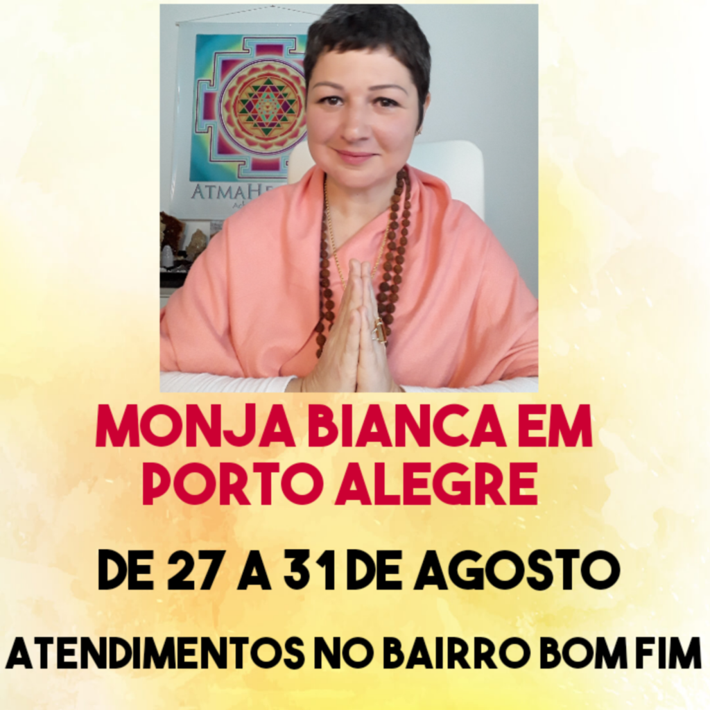 Monja Bianca dando namastê com a informação de sua ida à Porto Alegre RS para atendimentos.